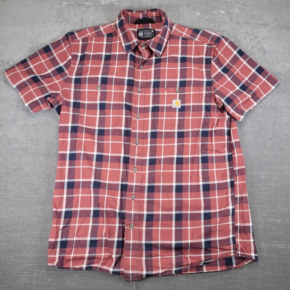 Carhartt Mens Shirt Relaxed Fit Flannel Large Tall Red Plaid Short Sleeve